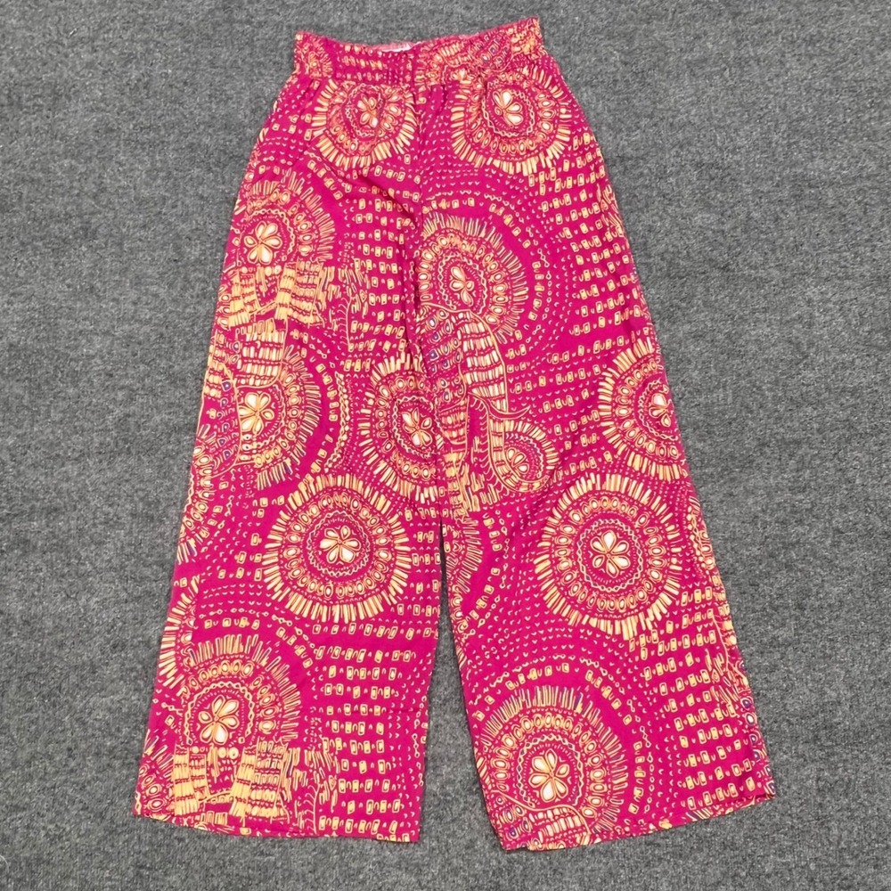 SHEIN Wide Leg Pants Womens Medium Pink Mandala Elephant Print High Rise Flowy